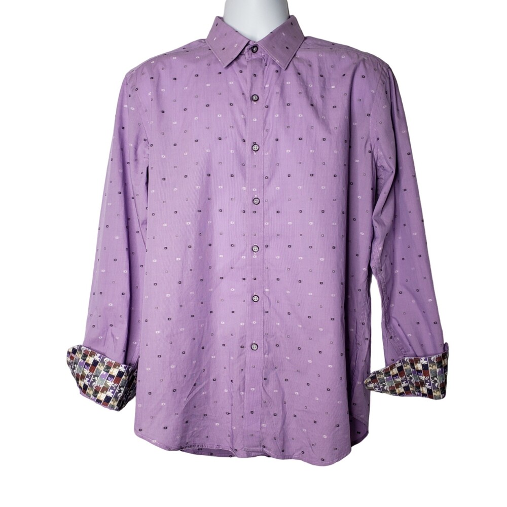 ROBERT GRAHAM Purple Dress Shirt with Contrasting Collar and Cuffs Size Medium